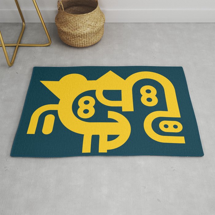Abstract Geometric Constructivist  Art Yellow and Blue Turquoise  Rug