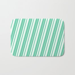 [ Thumbnail: Aquamarine and Mint Cream Colored Stripes Pattern Bath Mat ]