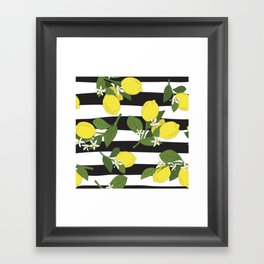 Mediterranean Summer Lemons Pattern Framed Art Print