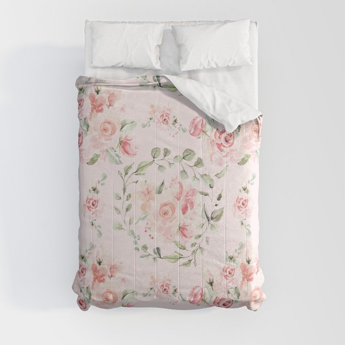 Rose Blush Watercolor Flower Pattern Comforter