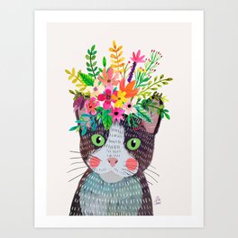 Cat with flowers Art Print