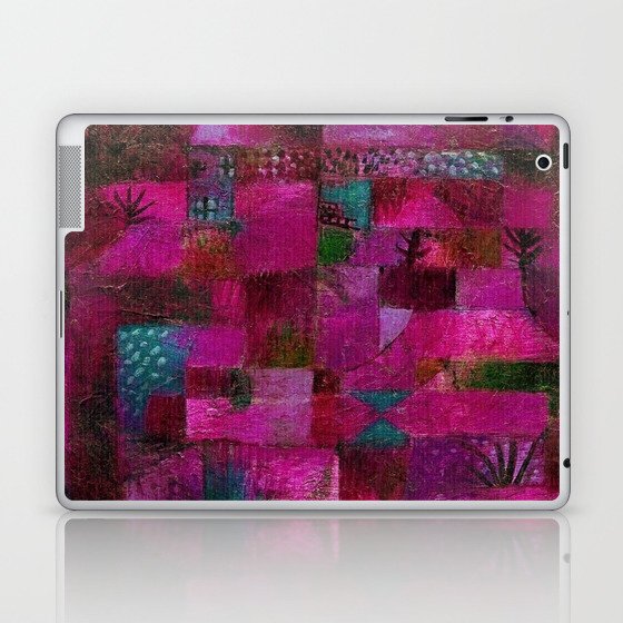 Terraced garden tropical floral lotus fuchsia spring abstract landscape painting by Paul Klee Laptop & iPad Skin