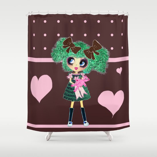 Kawaii Girl Pinkyp Cute Chocolate Heart Lolita Shower Curtain By