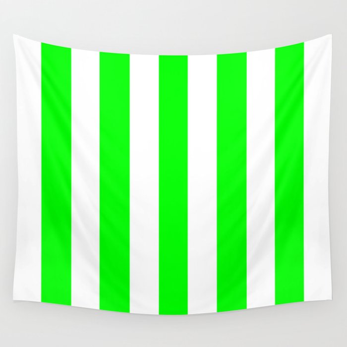Lime (web) (X11 green) - solid color - white vertical lines pattern Wall Tapestry