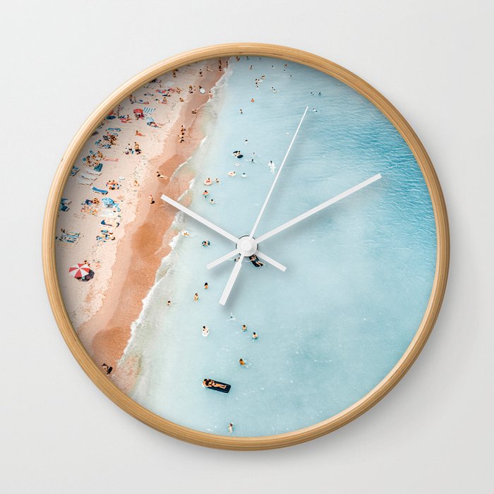 Aerial Beach Umbrellas, Aerial Umbrellas, Crowd On Beach, Aerial Summer Print, Summer Crowded Beach Wall Clock