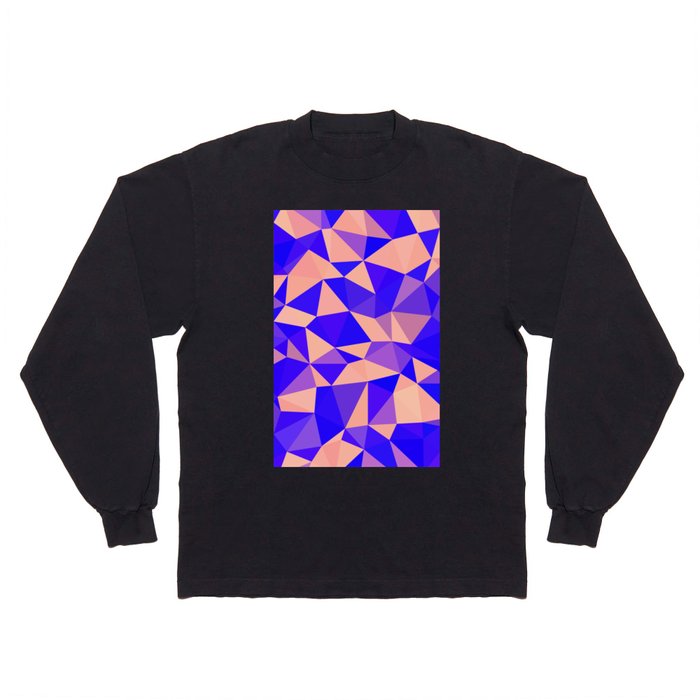 Blue and Peach Multicolor Geometric Triangles Pattern  Long Sleeve T Shirt