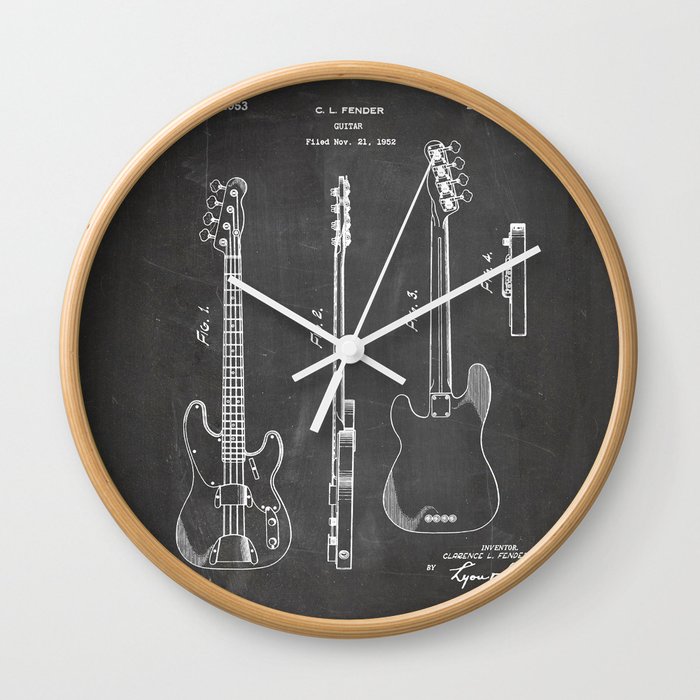 Bass Guitar Patent - Bass Guitarist Art - Black Chalkboard Wall Clock