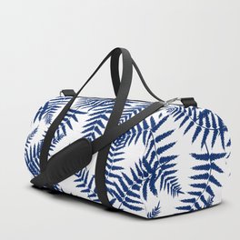 Blue Silhouette Fern Leaves Pattern Duffle Bag