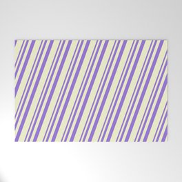 [ Thumbnail: Purple & Light Yellow Colored Stripes Pattern Welcome Mat ]