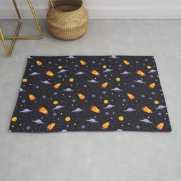 Space,planets,spaceship,moon,stars Area & Throw Rug