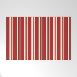 [ Thumbnail: Red and Beige Colored Lined Pattern Welcome Mat ]