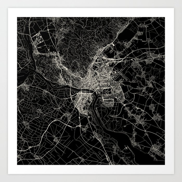 Bratislava, Slovakia - Black and White - City Map Art Print