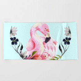 Flowered  Flamingo Beach Towel