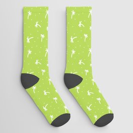 Apple Green And White Doodle Palm Tree Pattern Socks