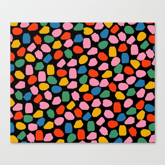 Ink Dot Colourful Mosaic Pattern in Rainbow Pop Colours on Black Canvas Print