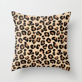 Leopard Print, Black, Brown, Rust and Tan Throw Pillow
