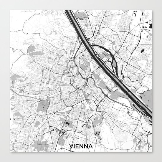 Vienna City Map Gray Canvas Print