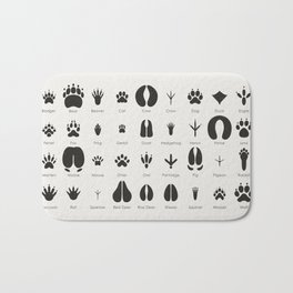 Animal Tracks Identification Chart or Guide Bath Mat | Retro, Ink, Wolf, Pattern, Fox, Identification, Black And White, Chart, Guide, Illustration 