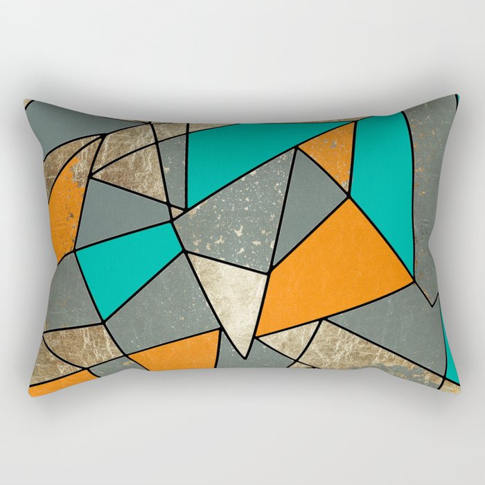 Modern Rustic Orange Teal and Gray Gold Geometric Rectangular Pillow