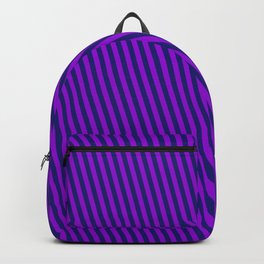 [ Thumbnail: Dark Violet and Midnight Blue Colored Pattern of Stripes Backpack ]