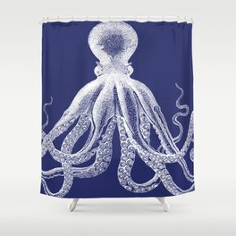Octopus | Vintage Octopus | Tentacles | Navy Blue and White | Shower Curtain