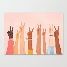 Peace Canvas Print | Love, Women, Curated, Raised, Hands, Finger, Hand, Together, Digital, Sign 