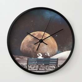 Park Bench Wall Clock | Galaxy, Art, Curated, Blue, Black, Abstract, Universe, Wood, Digital, Love 
