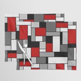 Mid Century Modern Color Blocks in Red, Gray, Black and White Placemat