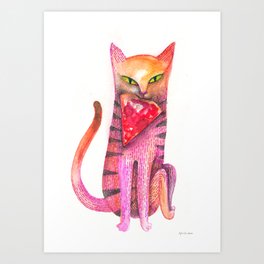 pet cat with precious prey Art Print
