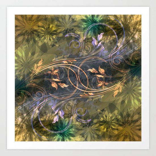 Earth Tone Floral Leaf Swirl Abstract Art Print