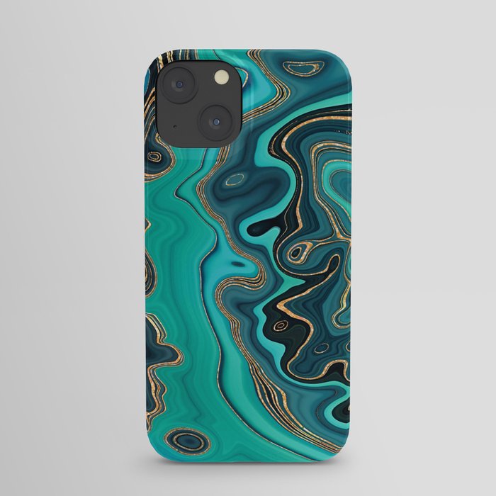 Peacock Teal + Hypnotic Gold Stylized Fluid Painting iPhone Case