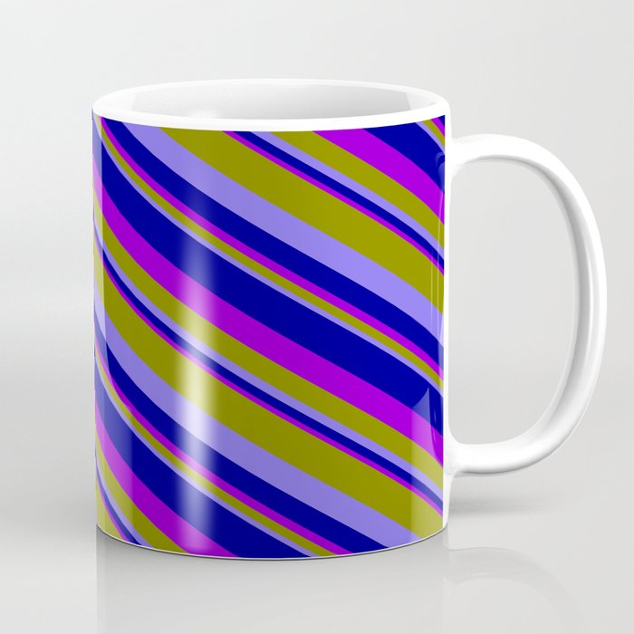 Green, Medium Slate Blue, Dark Blue, and Dark Violet Colored Pattern of Stripes Coffee Mug