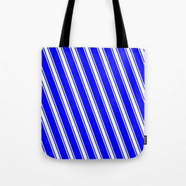 [ Thumbnail: Blue & Mint Cream Colored Striped/Lined Pattern Tote Bag ]