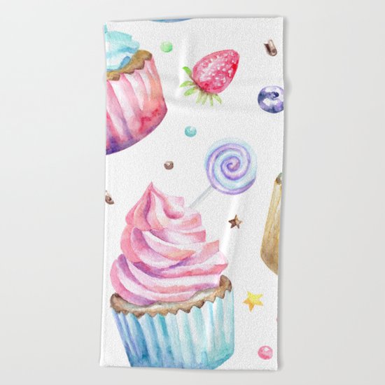 Cupcake Pattern Beach Towel