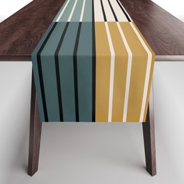 Color Block Line Abstract VIII Table Runner | Sleek, Minimalist, Patterned, Yellow, Stripes, Retro, Green, Vintage, Midcentury, Line 