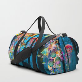 Electric Jellyfish Worlds in a New Blue Forest Duffle Bag