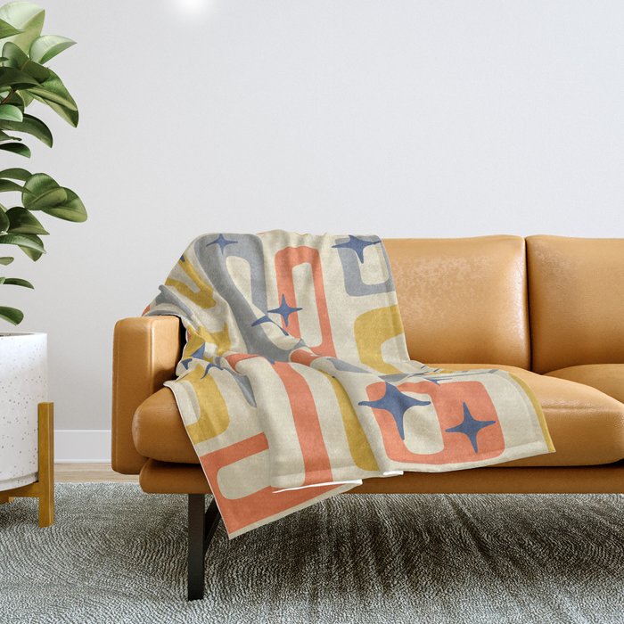 Retro Mid Century Modern Abstract Pattern 278 Yellow Orange Gray Throw Blanket