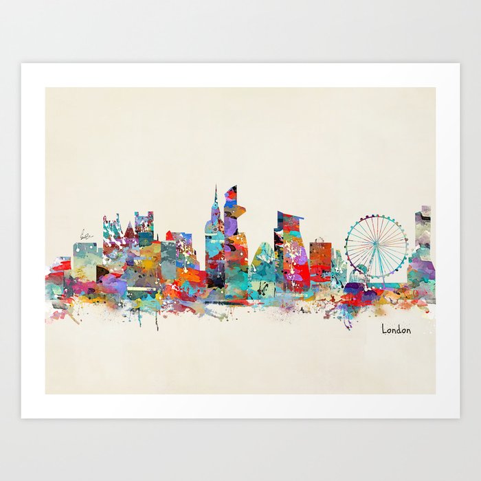 london city skyline watercolor Art Print
