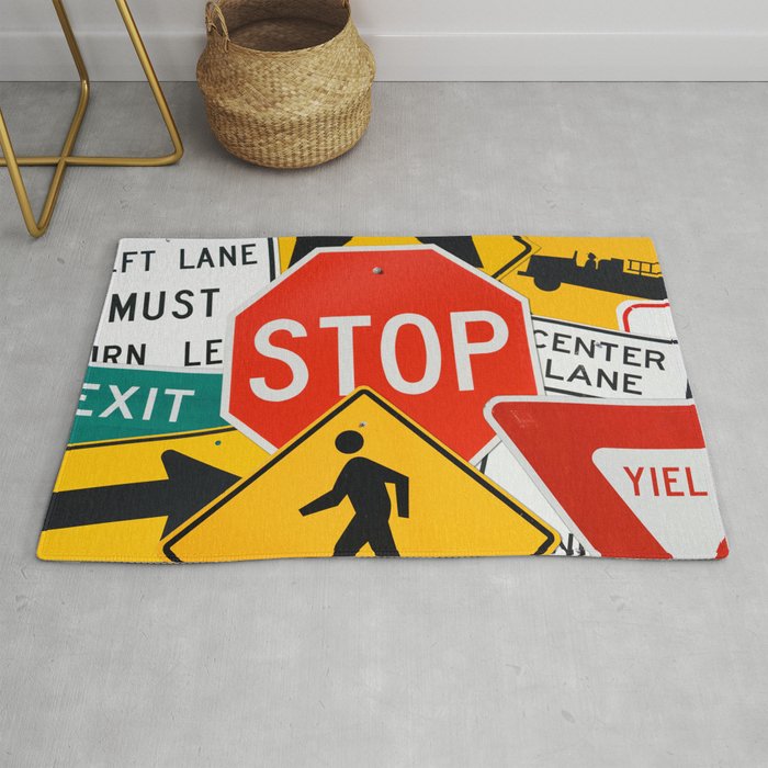 Road Traffic Sign Collage Rug