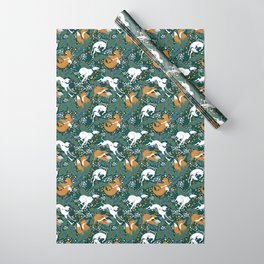 Fox and Hound medieval tapestry pattern design Wrapping Paper