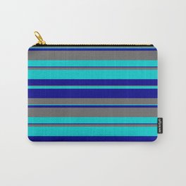 [ Thumbnail: Dark Turquoise, Dark Blue & Dim Grey Colored Lines/Stripes Pattern Carry-All Pouch ]
