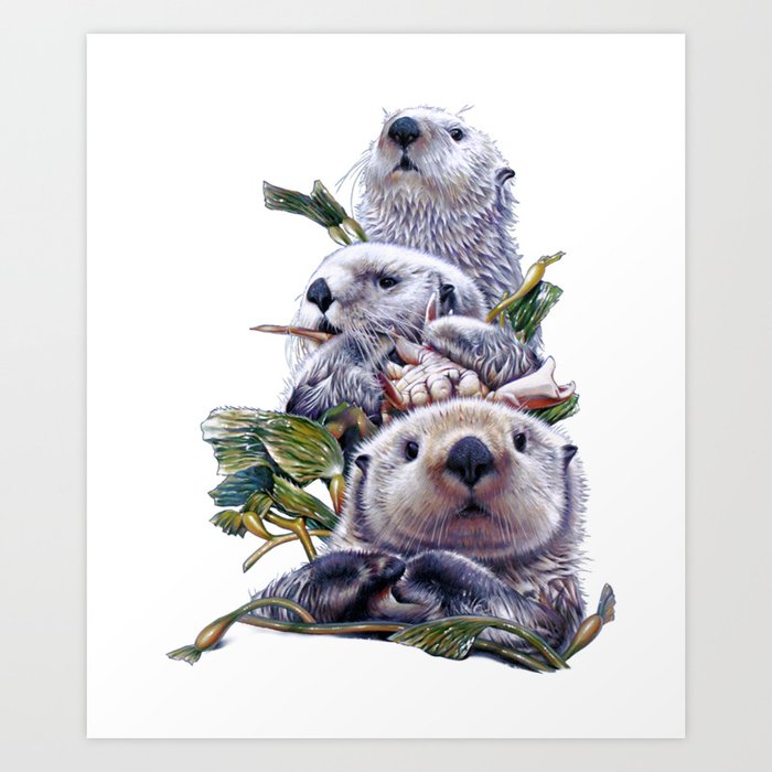 Sea Otter Trio Art Print