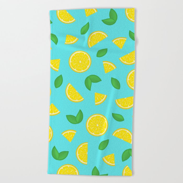 Lemons - Aqua  Beach Towel