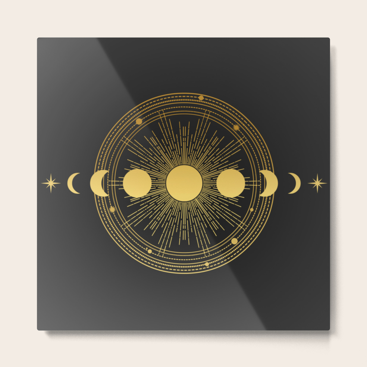 Abstract Composition With Sun Moon Orbits And Stars On Black