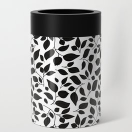 Black and white floral silhouette pattern Can Cooler