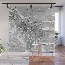 Portland, OR City Map Black/White Wall Mural