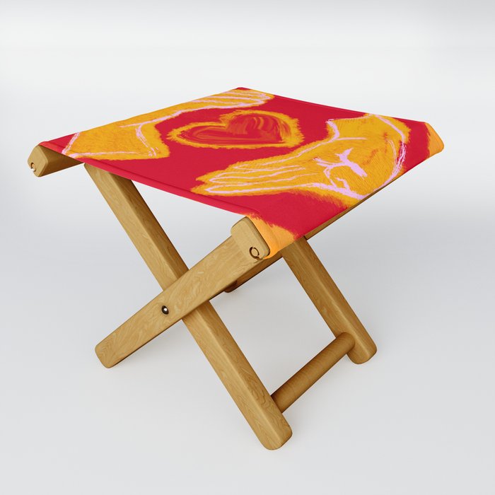 Heart in Hands, Orange, Yellow, Center Love In Our Communities, Digital Screenprint Folding Stool