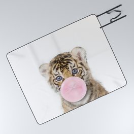 Baby Tiger Blowing Bubble Gum Print by Zouzounio Art Picnic Blanket