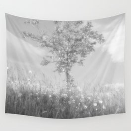 Summer Rowan Tree in Glossy Monochrome Wall Tapestry