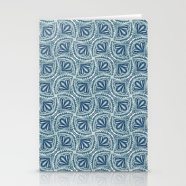 Textured Fan Tessellations in Navy Blue and White Stationery Cards